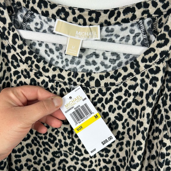 NEW Michael Kors Leopard Cheetah Print Long Sleeved Cold Shoulder Blouse Medium - Picture 4 of 9
